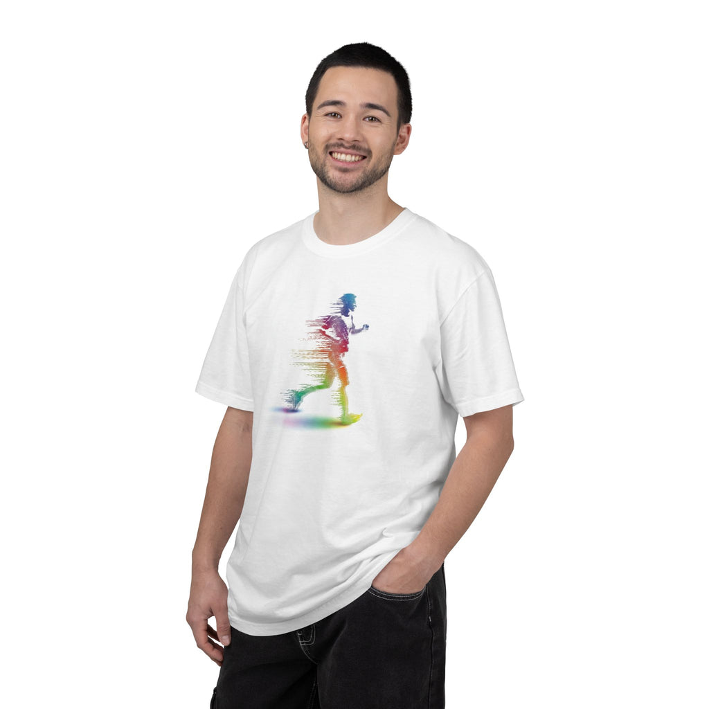 Rainbow Motion Runner T-Shirt | Running Silhouette, Speed Blur Graphic